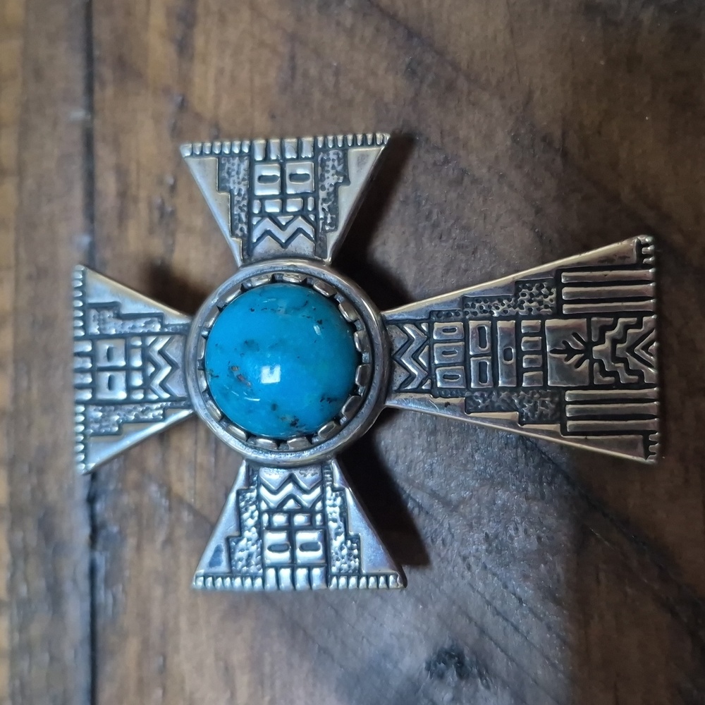 carolyn pollack turquoise cross pendant  925 sterling silver Native American RMT